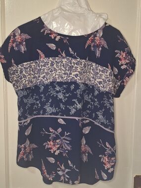 Xhilaration Mixed Floral Print Short Sleeve Blouse - Blue & Purple - LG 3 For 30